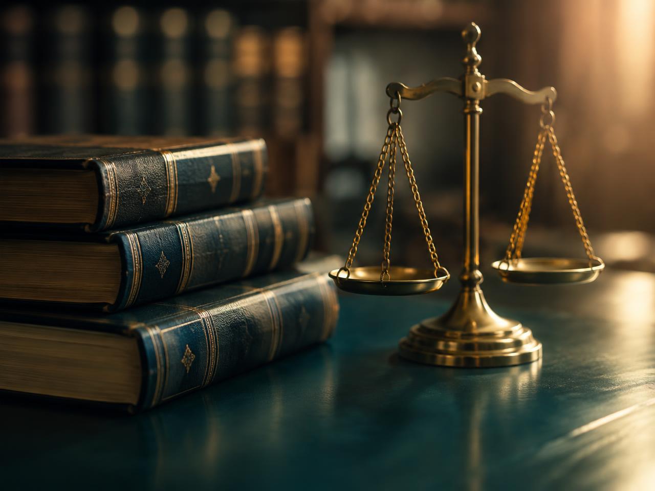 Livros de direito e balança da justiça